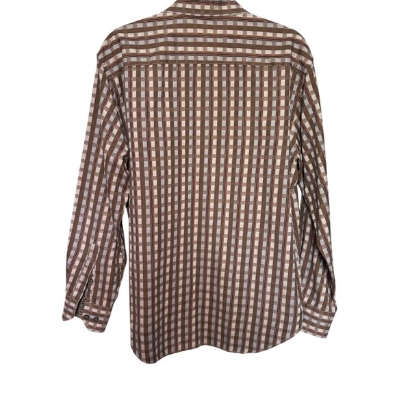 Bugatchi Uomo Mens Large Brown Checkered Long Sleeve Button-Up Shirt Shaped Fit - Picture 3 of 9